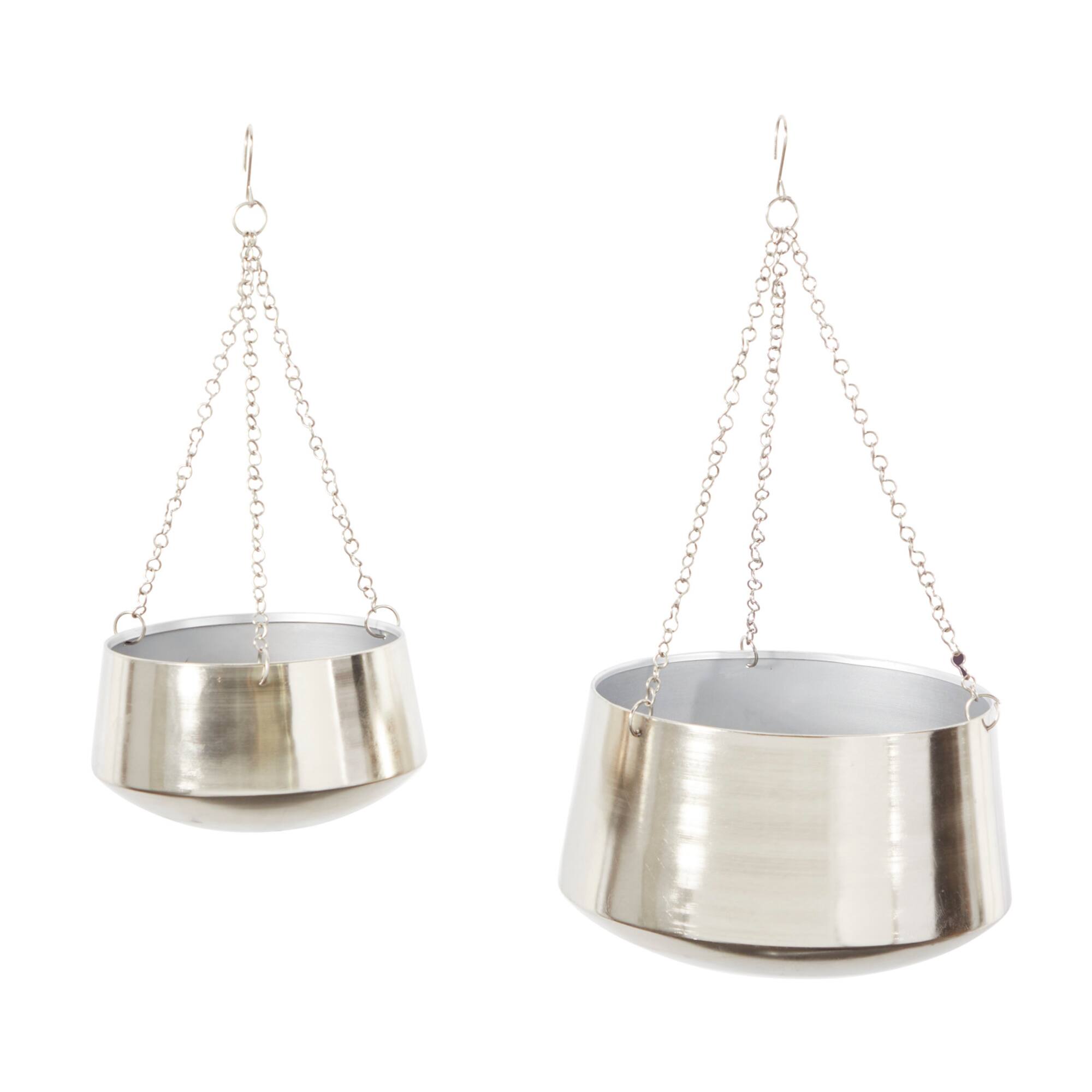 Silver Metal Glam Planter Set